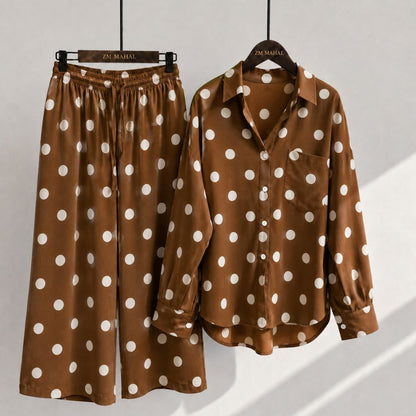 Classic Polka Dot Shirt & Wide-Leg Co-Ord Set