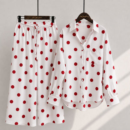 Classic Polka Dot Shirt & Wide-Leg Co-Ord Set