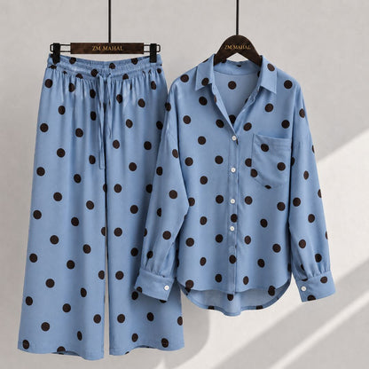 Classic Polka Dot Shirt & Wide-Leg Co-Ord Set