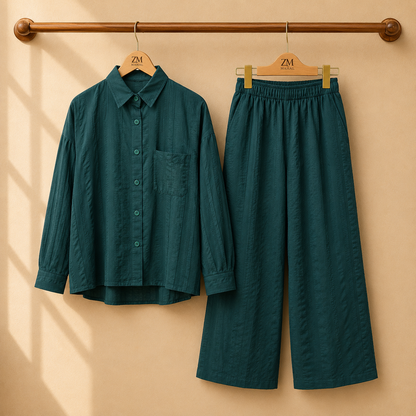 Textured Shirt & Wide-Leg Co-Ord Set