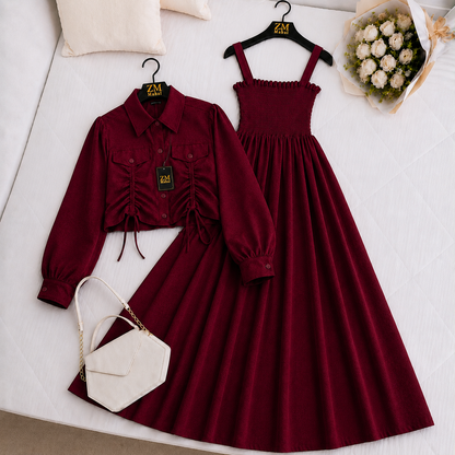 Turkish Ruched Jacket Maxi Set