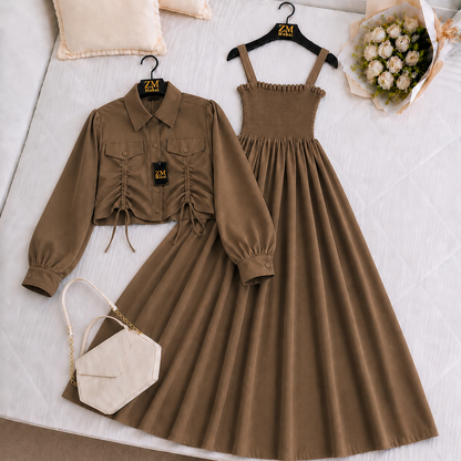 Turkish Ruched Jacket Maxi Set
