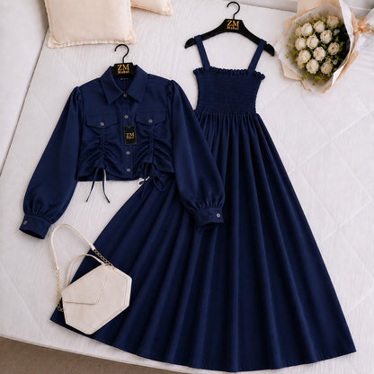Turkish Ruched Jacket Maxi Set
