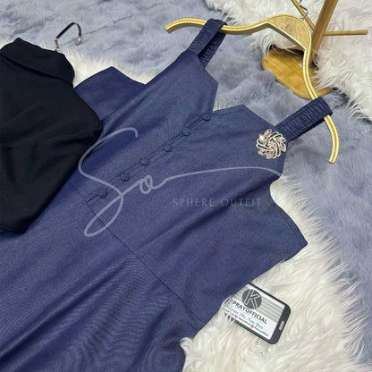 Elegant Denim Maxi with High Neck Detail